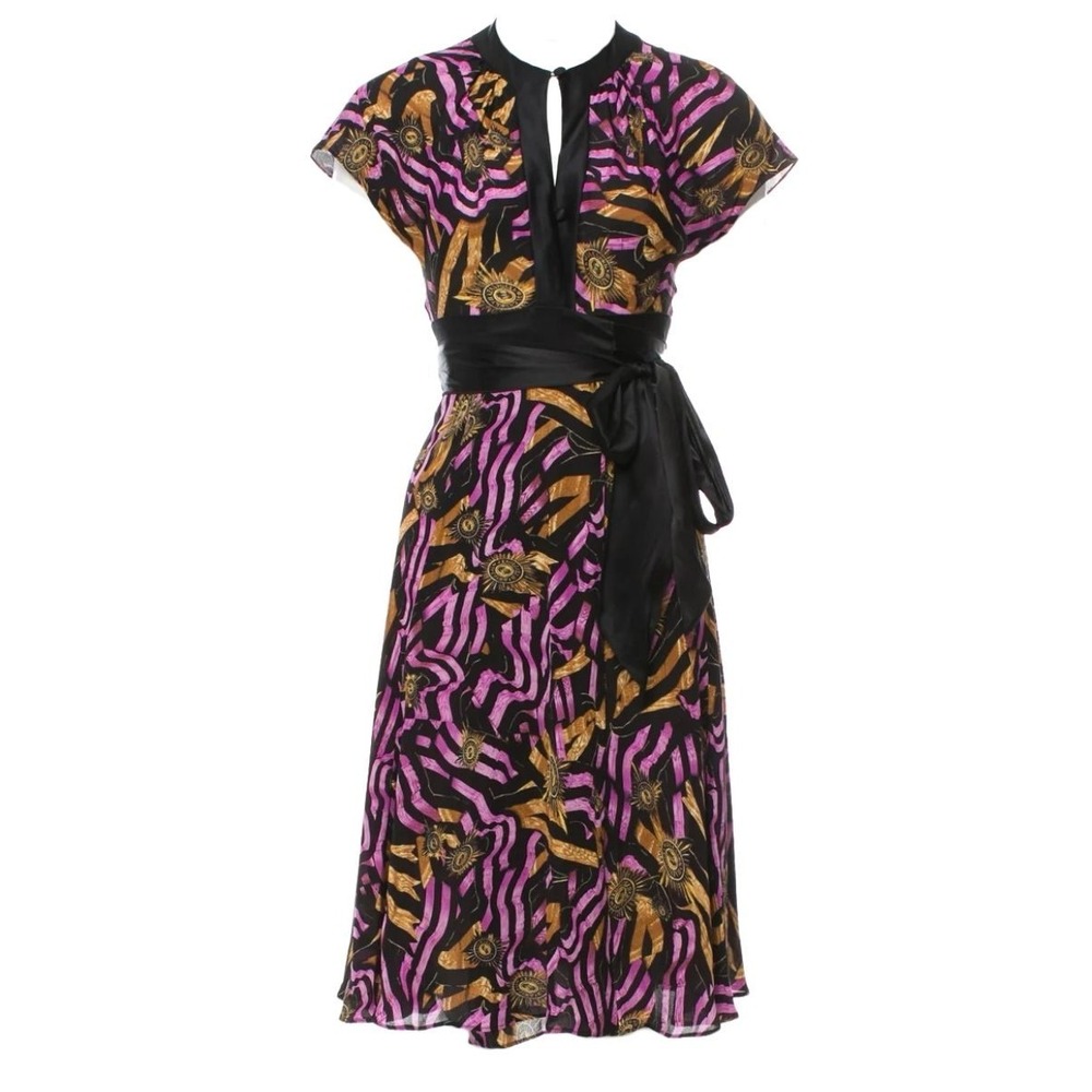 Diane von Furstenberg Svetlana Wrap Lana Silk Dress 12 Black DVF Sash Tie
